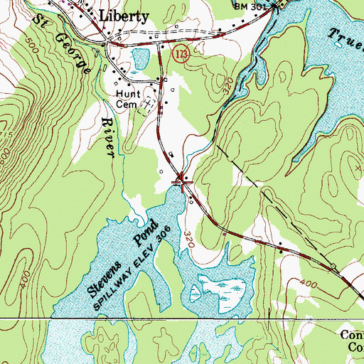 Topographic Map of Stevens Pond Dam, ME