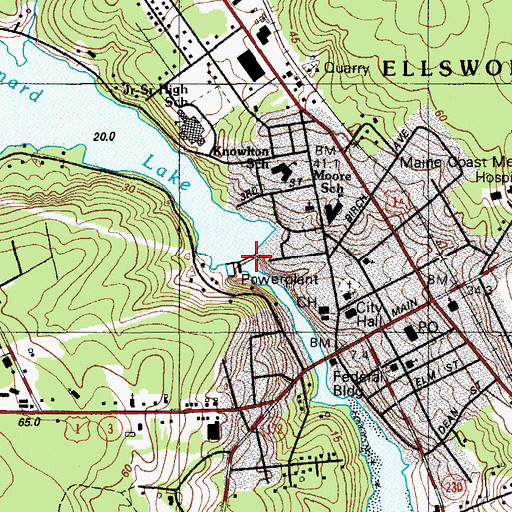 Topographic Map of Ellsworth Dam, ME
