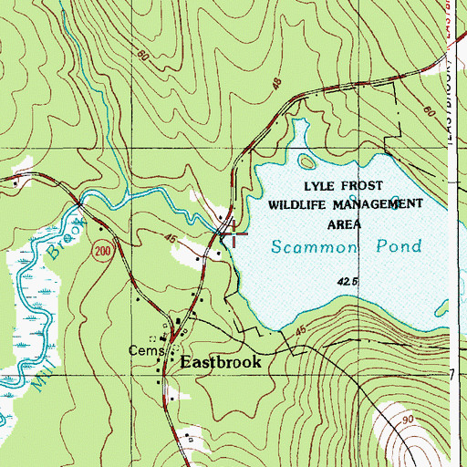 Topographic Map of Scammon Pond Dam, ME