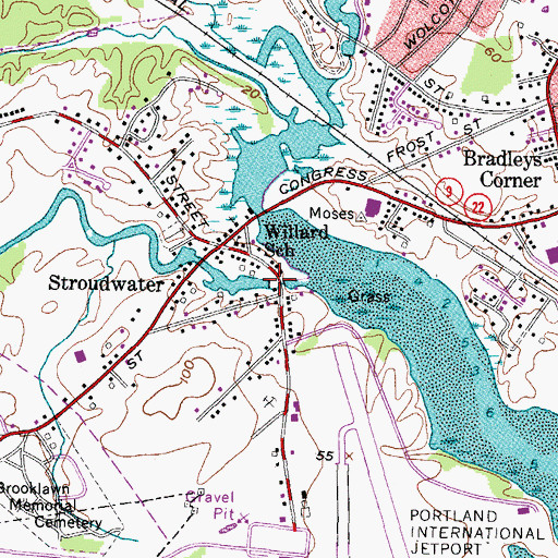 Topographic Map of Stroudwater Dam, ME