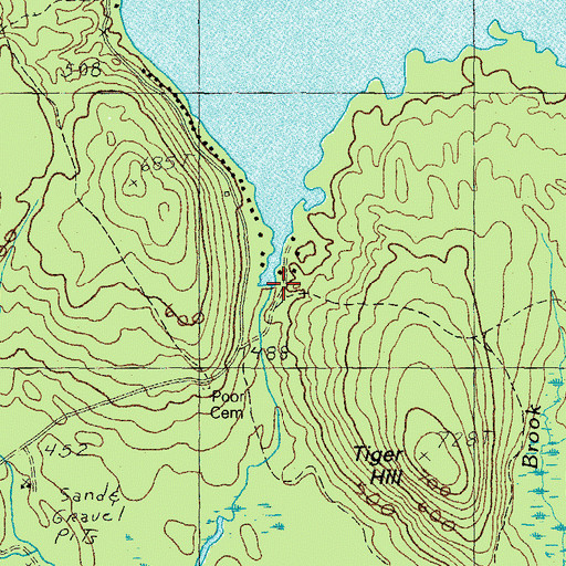 Topographic Map of Peabody Lake Mill Dam, ME
