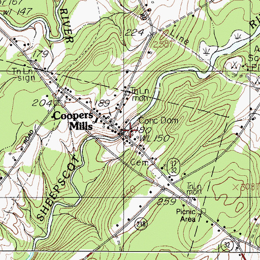 Topographic Map of Coopers Mills Dam, ME