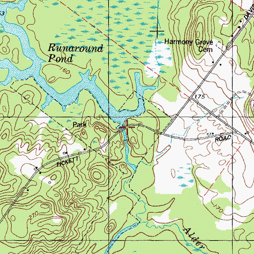 Topographic Map of Runaround Pond Dam, ME