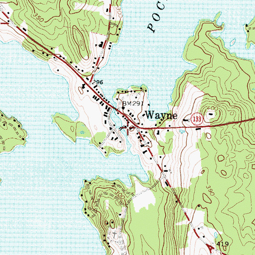 Topographic Map of Wayne Village Dam, ME