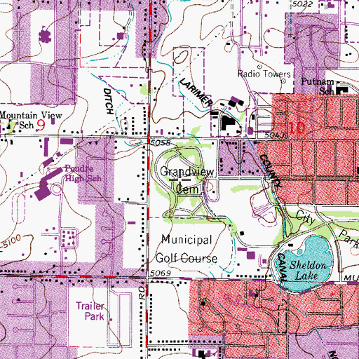 Topographic Map of Grandview Cemetery, CO