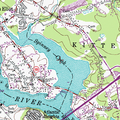Topographic Map of Spinney Creek, ME