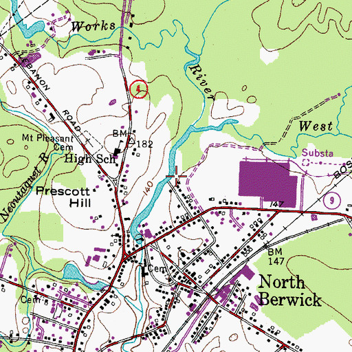Topographic Map of Great Works River Reservoir, ME