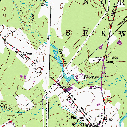 Topographic Map of Great Works River Reservoir, ME