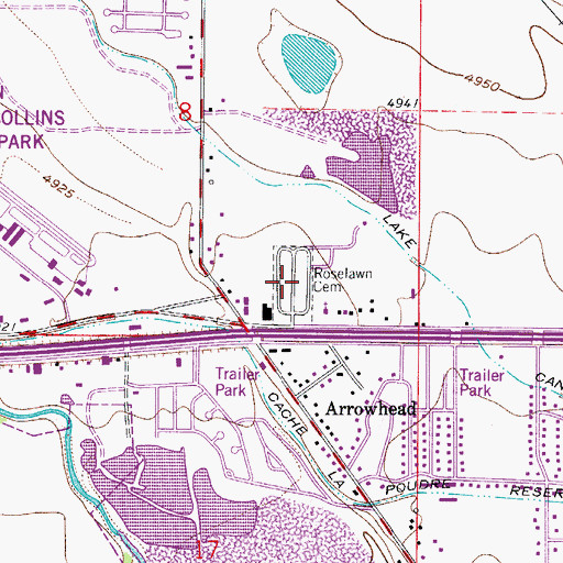 Topographic Map of Roselawn Cemetery, CO
