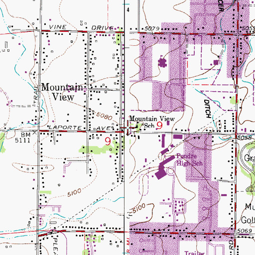 Topographic Map of Poudre Community Academy, CO