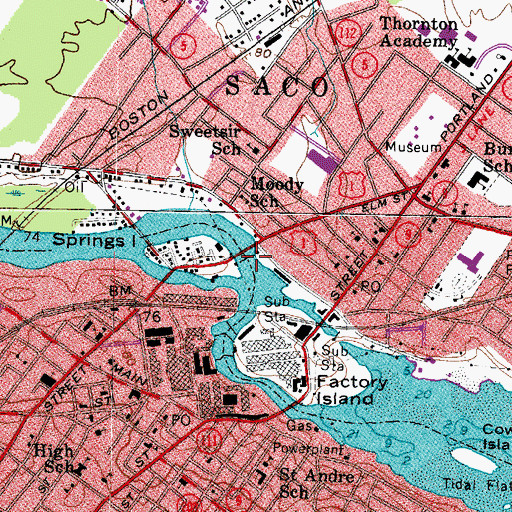 Topographic Map of Bradley-Springs Island Dam, ME