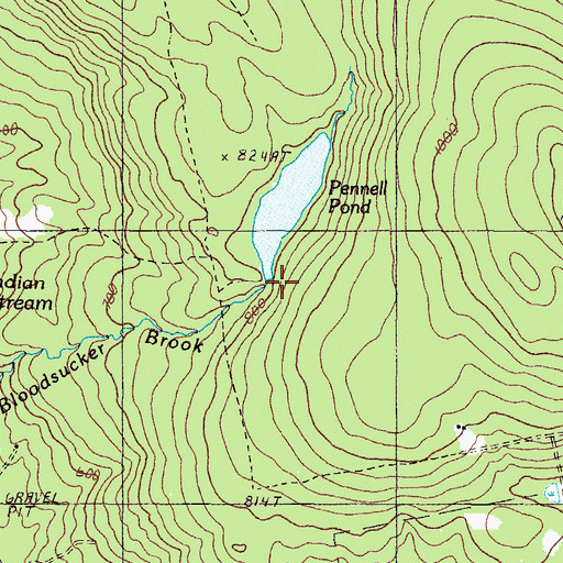 Topographic Map of Pennell Pond Dam, ME