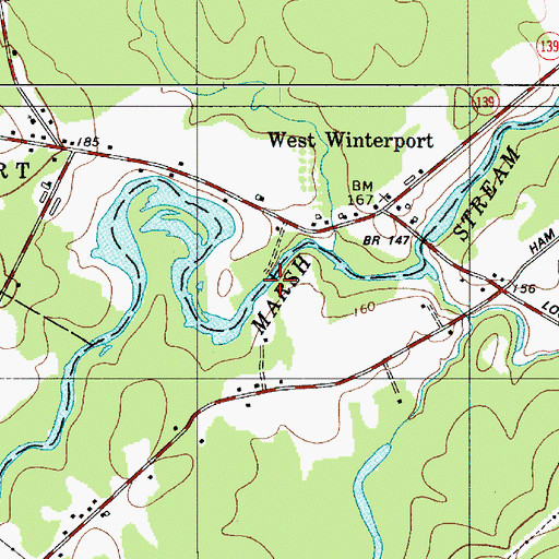 Topographic Map of West Winterport Dam, ME