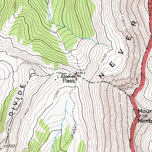 Topographic Map of Baker Pass, CO