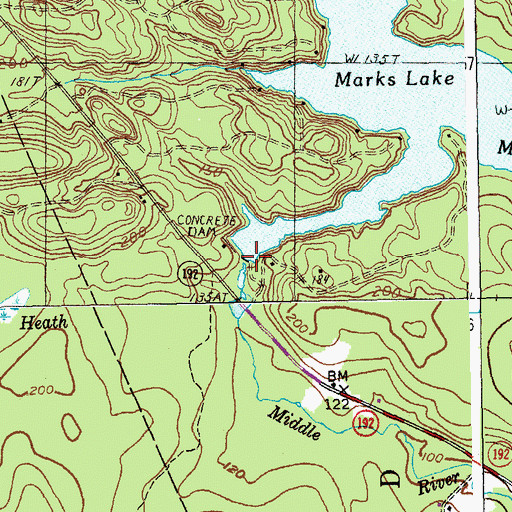 Topographic Map of Marks Lake Dam, ME