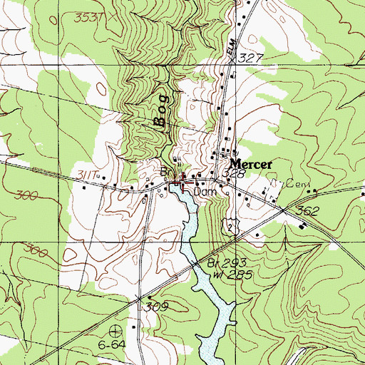 Topographic Map of Mercer Bog Dam, ME
