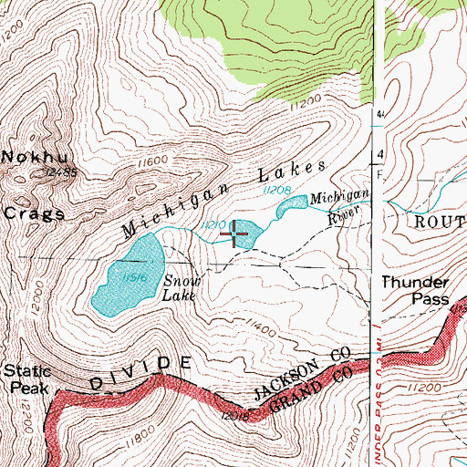 Topographic Map of Michigan Lakes, CO
