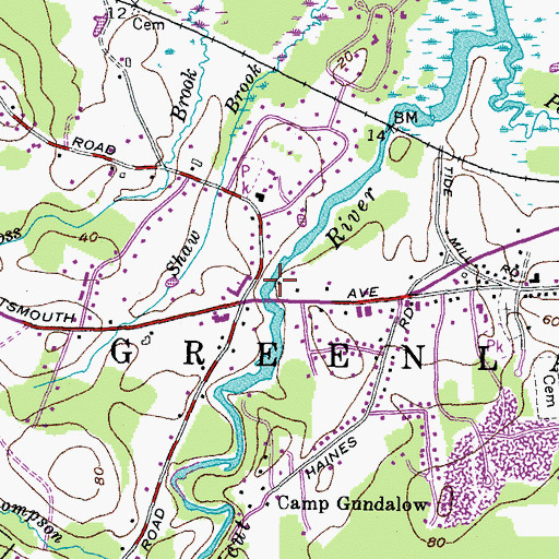 Topographic Map of Winnicut River Dam, NH