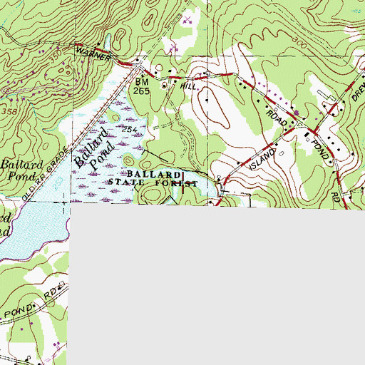 Topographic Map of Lower Ballard Pond, NH