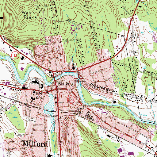 Topographic Map of Milford Town Dam, NH