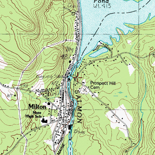 Topographic Map of Milton Three Ponds Dam, NH