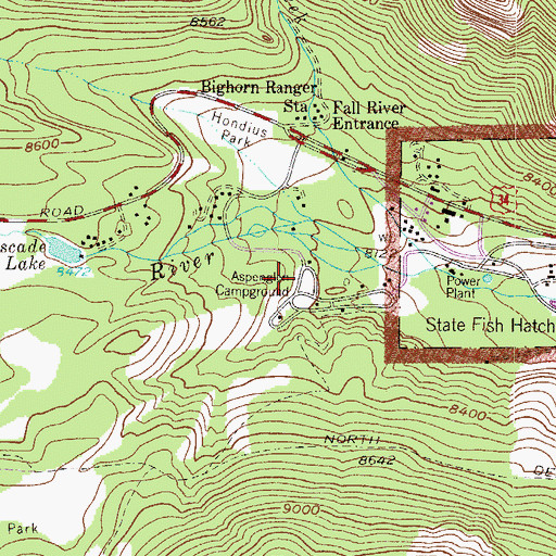 Topographic Map of Aspenglen Campground, CO