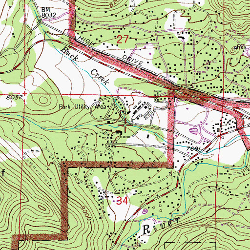 Topographic Map of Buck Creek, CO