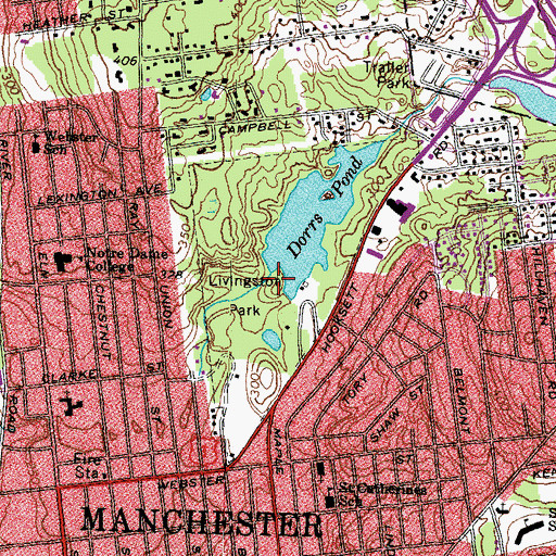Topographic Map of Dorrs Pond Dam, NH