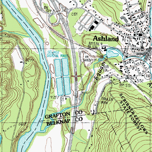 Topographic Map of Ashland Town Sewage Lagoons, NH