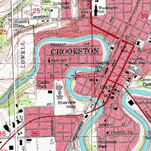 Topographic Map of Red Lake River, MN