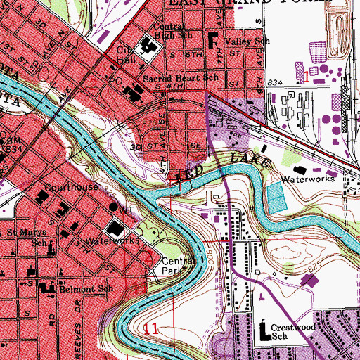 Topographic Map of Grand Forks East Dam, MN