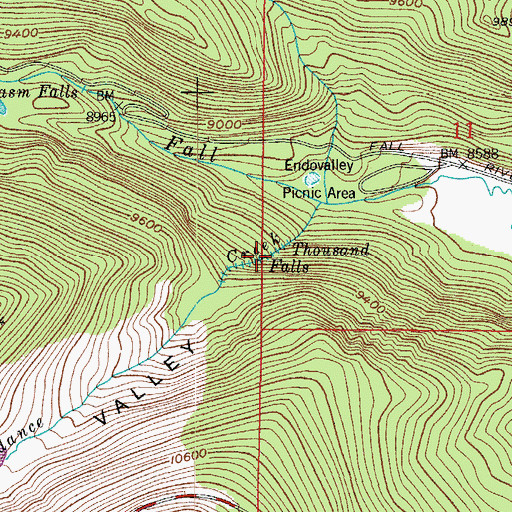 Topographic Map of Thousand Falls, CO