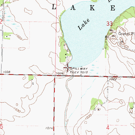 Topographic Map of Hanska Lake Dam, MN