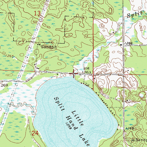 Topographic Map of Little Splithand Lake Dam, MN
