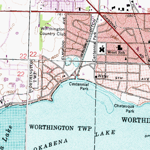 Topographic Map of Okabena Lake Dam, MN