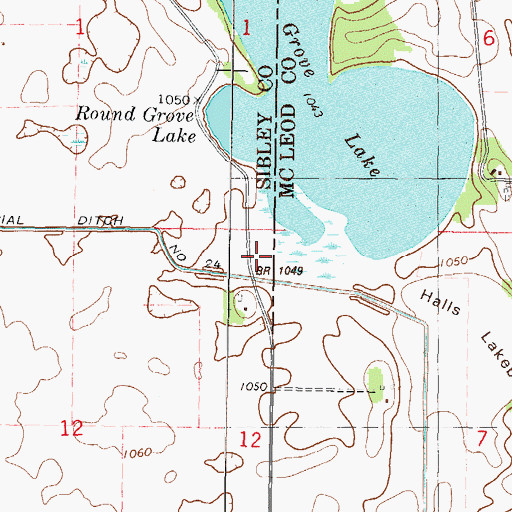 Topographic Map of Round Grove Lake Dam, MN