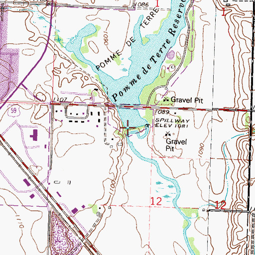 Topographic Map of Pomme de Terre River Dam, MN