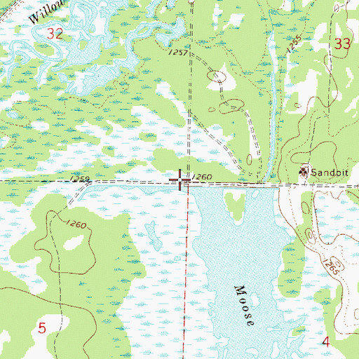 Topographic Map of Moose-Willow Number 1 Dam, MN