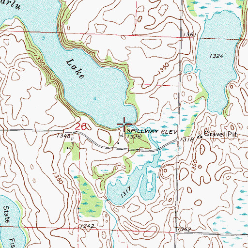 Topographic Map of Marlu Lake Dam, MN