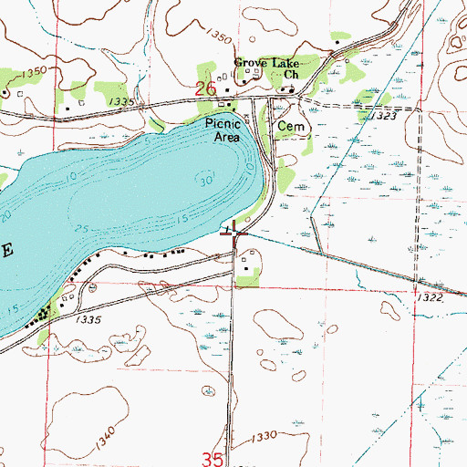 Topographic Map of Grove Lake Dam, MN