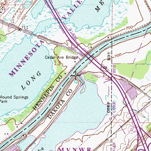 Topographic Map of Blackdog Lake Dam, MN