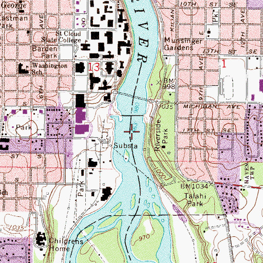 Topographic Map of Saint Cloud Dam, MN