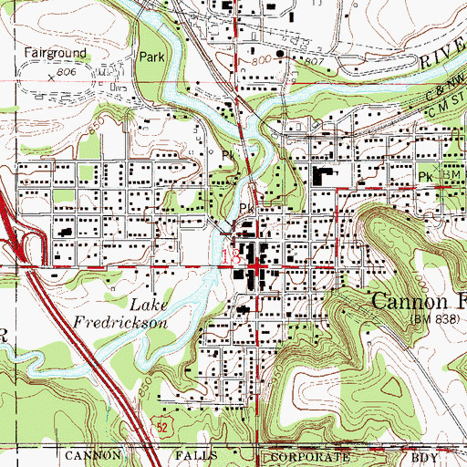 Topographic Map of Little Cannon River Dam, MN