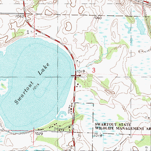 Topographic Map of Swart Watts Lake Dam, MN
