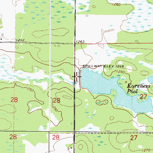Topographic Map of Korsness Pool Dam, MN