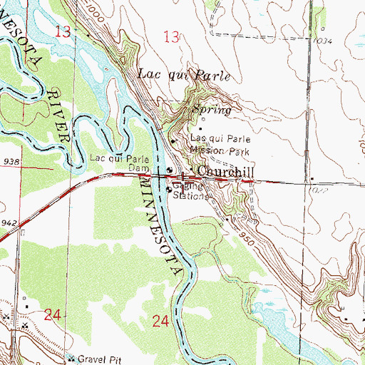 Topographic Map of Lac Qui Parle Reservoir, MN