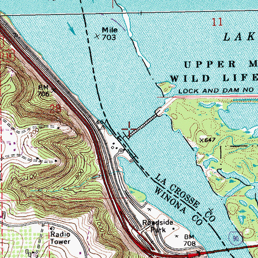 Topographic Map of Lock and Dam Number 7, MN