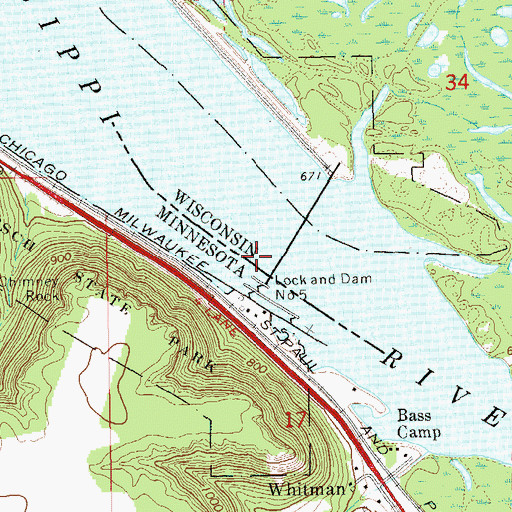 Topographic Map of Lock and Dam Number 5, MN
