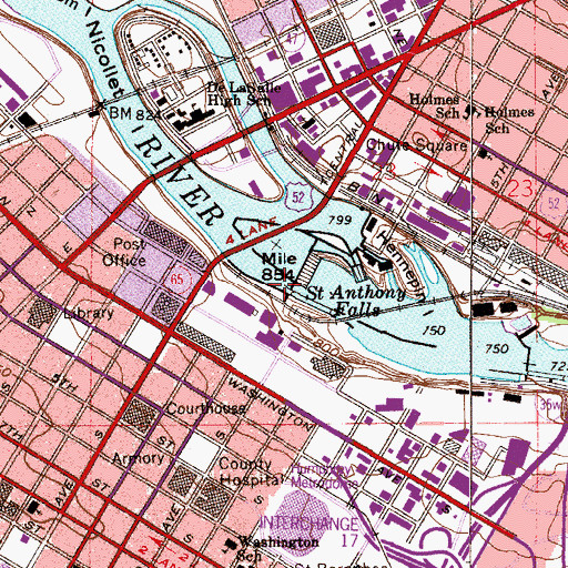 Topographic Map of Saint Anthony Falls Upper Lock and Dam, MN