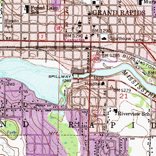 Topographic Map of Blandin Dam, MN